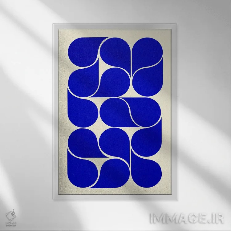 تابلو مدرن اشکال آبی اثر شو می مارس - نمای قابدار سفید