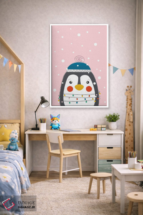تابلو دکوراتیو پنگوئن بامزه حیوانات کریسمس اثر شو می مارس - D1W
