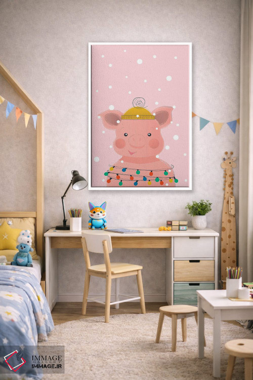 تابلو دکوراتیو خوک بامزه حیوانات کریسمس اثر شو می مارس - D1W