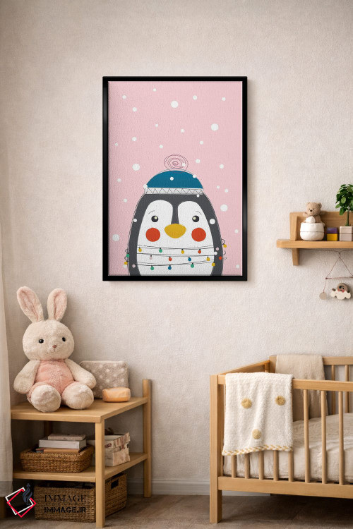 تابلو دکوراتیو پنگوئن بامزه حیوانات کریسمس اثر شو می مارس - D4B