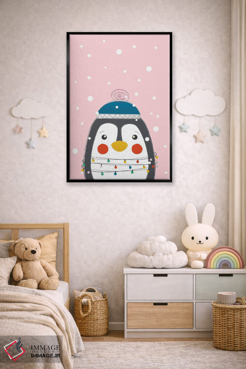 تابلو دکوراتیو پنگوئن بامزه حیوانات کریسمس اثر شو می مارس - D5B