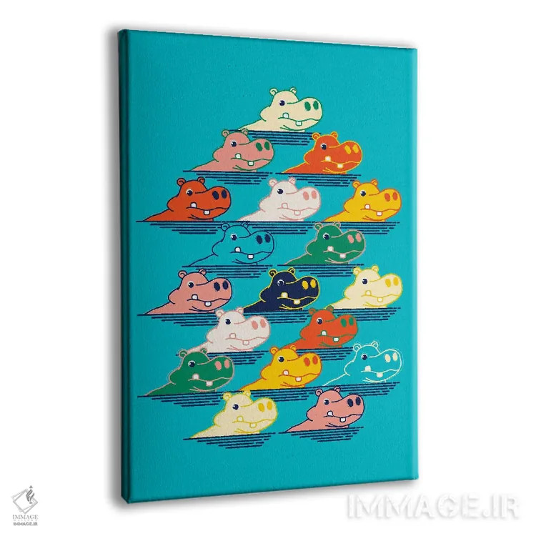 تابلو مینیمال خانواده اسب آبی اثر شو می مارس - نمای پرسپکتیو محصول