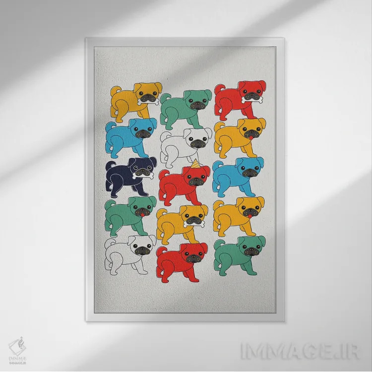 تابلو دکوراتیو پاگ های رنگارنگ اثر شو می مارس - نمای قابدار سفید