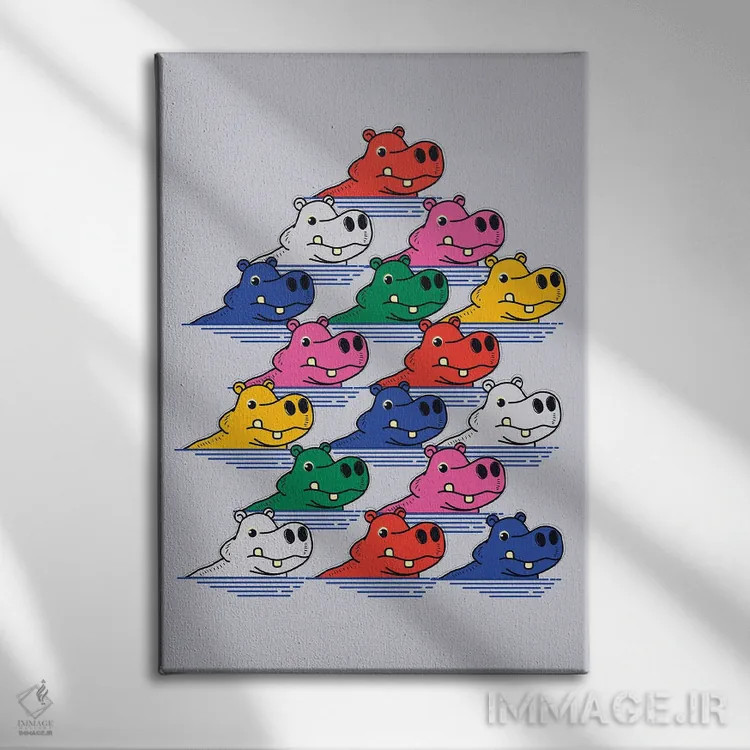 تابلو مینیمال خانواده اسب آبی ۲ اثر شو می مارس - نمای روبهرو روی دیوار