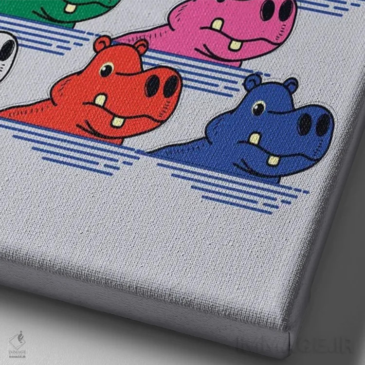 تابلو مینیمال خانواده اسب آبی ۲ اثر شو می مارس - نمای نزدیک بافت بوم