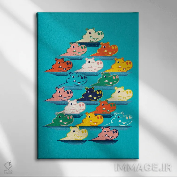 تابلو مینیمال خانواده اسب آبی اثر شو می مارس - نمای روبهرو روی دیوار