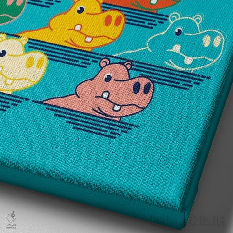 تابلو مینیمال خانواده اسب آبی اثر شو می مارس - نمای نزدیک بافت بوم