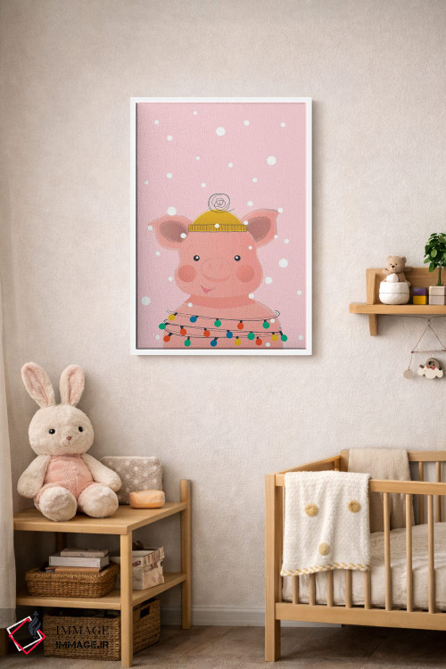 تابلو دکوراتیو خوک بامزه حیوانات کریسمس اثر شو می مارس - D3W