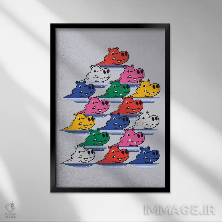 تابلو مینیمال خانواده اسب آبی ۲ اثر شو می مارس - نمای قابدار مشکی