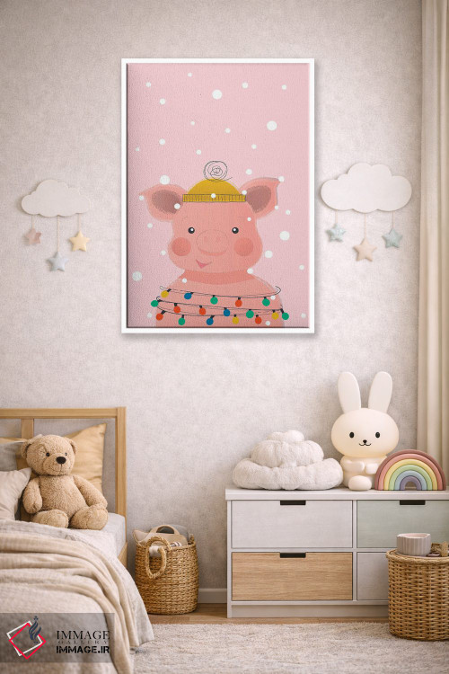 تابلو دکوراتیو خوک بامزه حیوانات کریسمس اثر شو می مارس - D4W