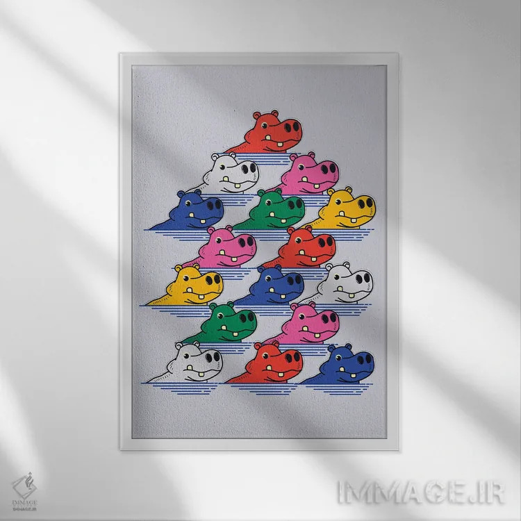 تابلو مینیمال خانواده اسب آبی ۲ اثر شو می مارس - نمای قابدار سفید