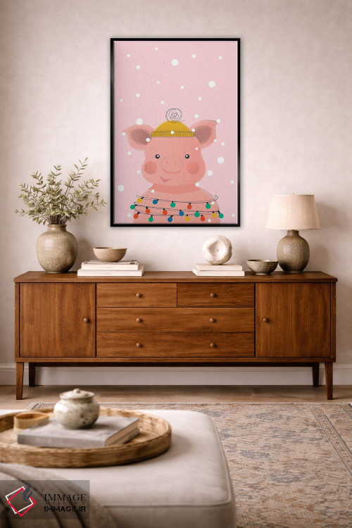 تابلو دکوراتیو خوک بامزه حیوانات کریسمس اثر شو می مارس - D5B