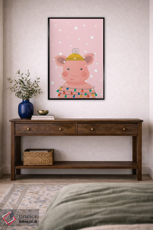 تابلو دکوراتیو خوک بامزه حیوانات کریسمس اثر شو می مارس - D6B