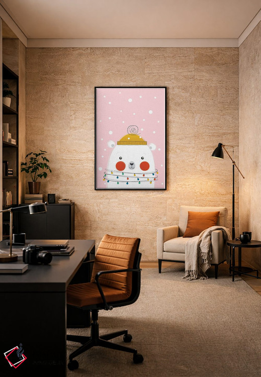 تابلو دکوراتیو خرس قطبی بامزه حیوانات کریسمس اثر شو می مارس - D6B