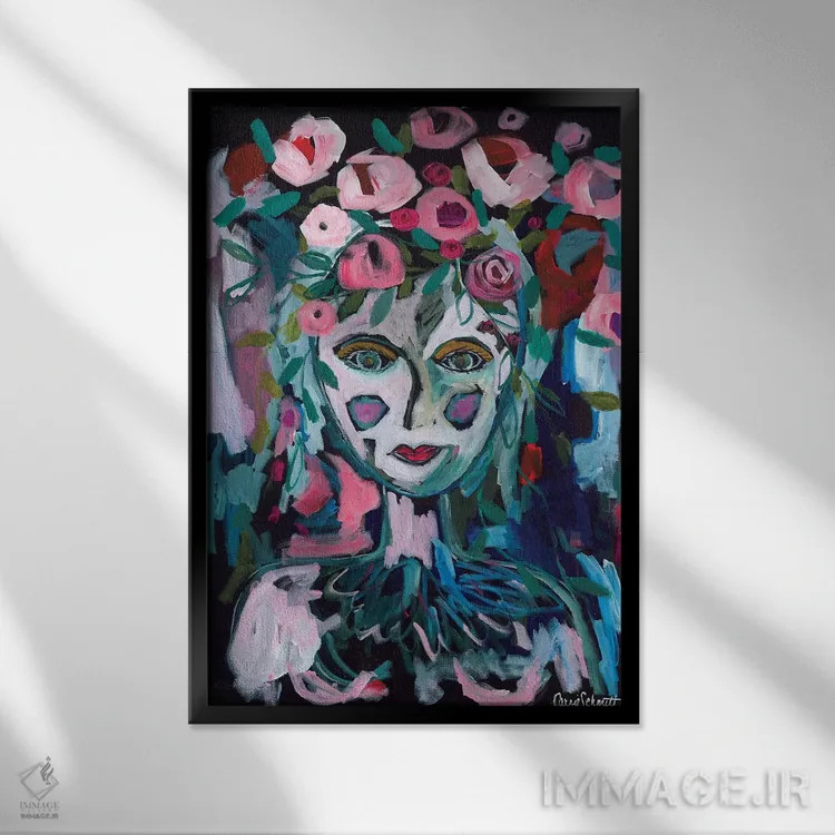 تابلو دکوراتیو الهه گل رز اثر کری اشمیت - نمای قابدار مشکی