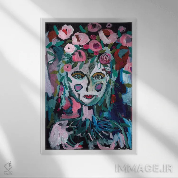 تابلو دکوراتیو الهه گل رز اثر کری اشمیت - نمای قابدار سفید