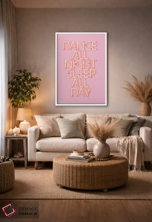 تابلو دکوراتیو رقص تمام شب با نئون صورتی اثر شو می مارس - D3W