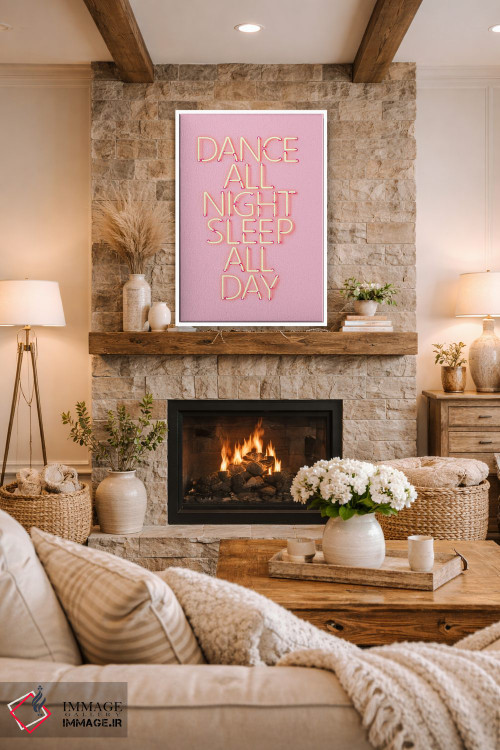 تابلو دکوراتیو رقص تمام شب با نئون صورتی اثر شو می مارس - D1W