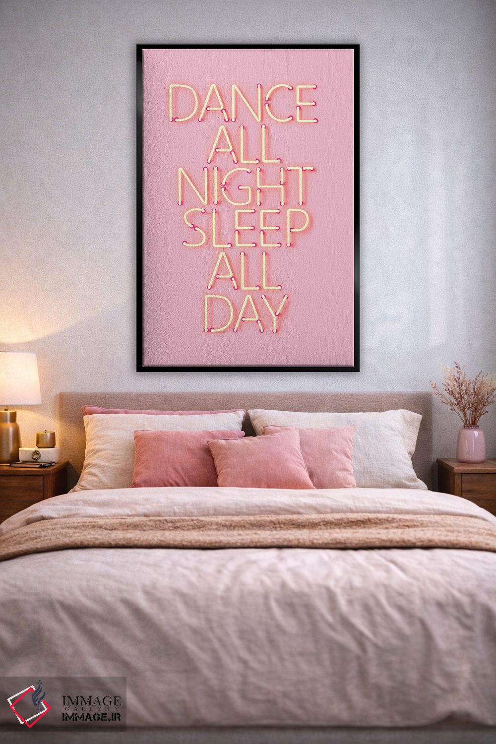 تابلو دکوراتیو رقص تمام شب با نئون صورتی اثر شو می مارس - D2B