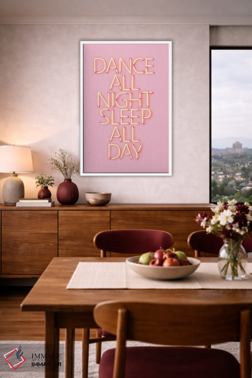 تابلو دکوراتیو رقص تمام شب با نئون صورتی اثر شو می مارس - D4W