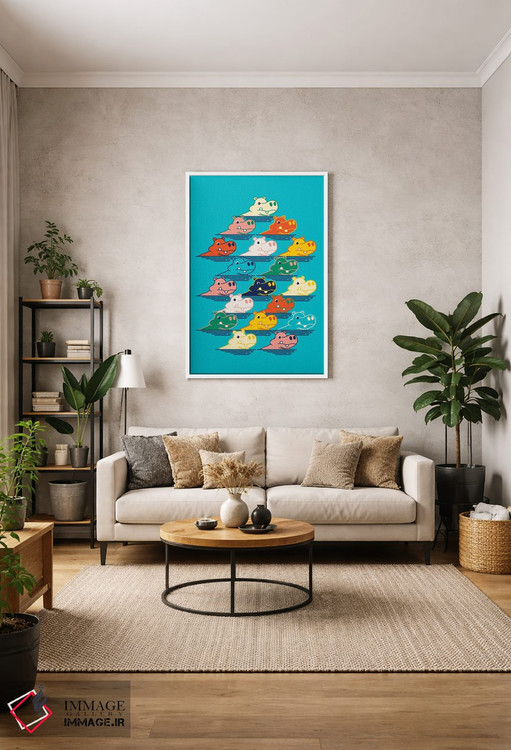 تابلو مینیمال خانواده اسب آبی اثر شو می مارس - D1W