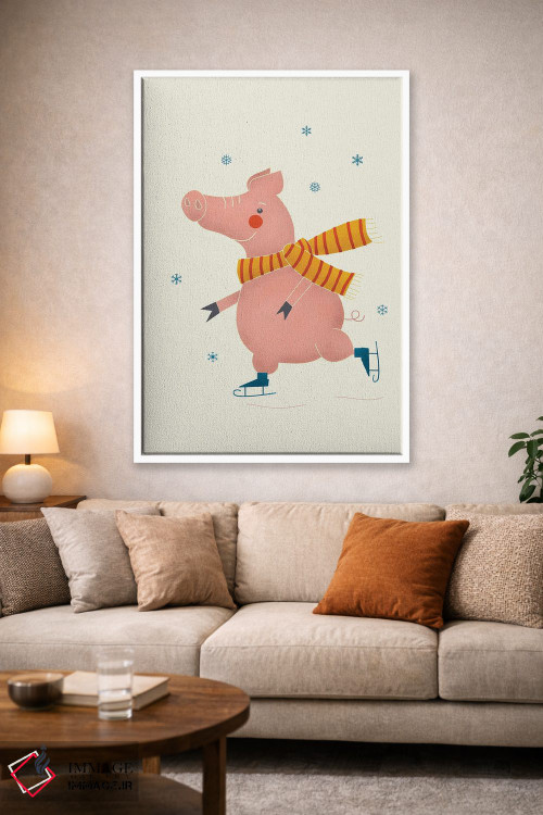 تابلو دکوراتیو خوک اسکیت باز روی یخ اثر شو می مارس - D1W