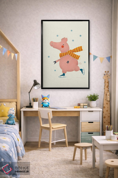 تابلو دکوراتیو خوک اسکیت باز روی یخ اثر شو می مارس - D2B