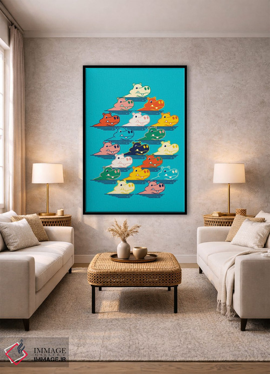 تابلو مینیمال خانواده اسب آبی اثر شو می مارس - D2B