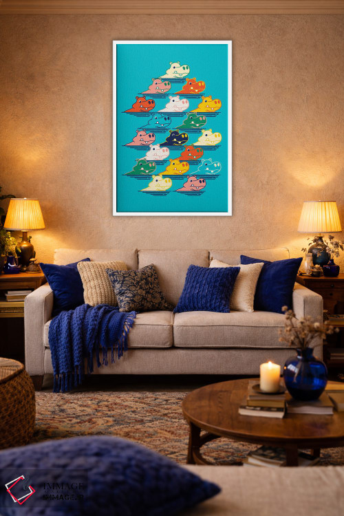 تابلو مینیمال خانواده اسب آبی اثر شو می مارس - D3W