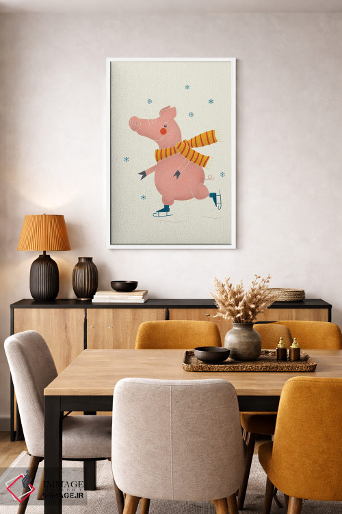 تابلو دکوراتیو خوک اسکیت باز روی یخ اثر شو می مارس - D6W