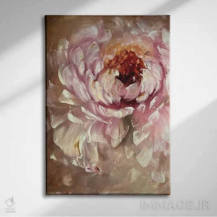 تابلو انتزاعی گل انتزاعی بژ یک اثر مارینا اسکرمووا - نمای روبهرو روی دیوار