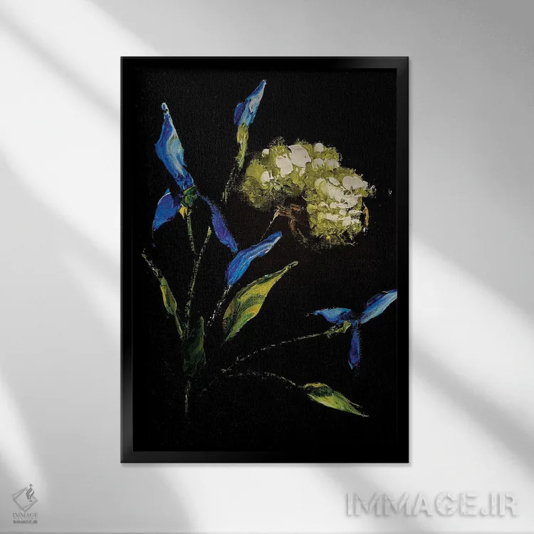 تابلو دکوراتیو زنبق ها و سبزیجات معطر سه اثر مارینا اسکرمووا - نمای قابدار مشکی