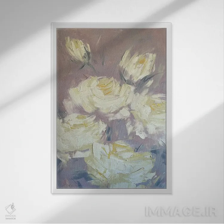 تابلو انتزاعی حس خامه ای دو اثر مارینا اسکرمووا - نمای قابدار سفید