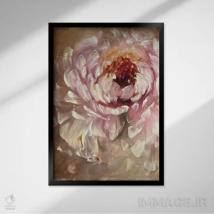 تابلو انتزاعی گل انتزاعی بژ یک اثر مارینا اسکرمووا - نمای قابدار مشکی