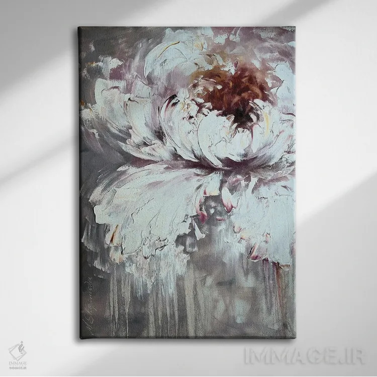 تابلو انتزاعی گل صدتومانی دو اثر مارینا اسکرمووا - نمای روبهرو روی دیوار