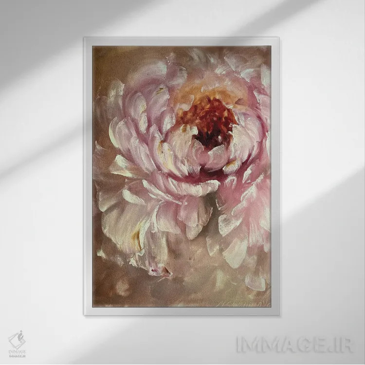 تابلو انتزاعی گل انتزاعی بژ یک اثر مارینا اسکرمووا - نمای قابدار سفید