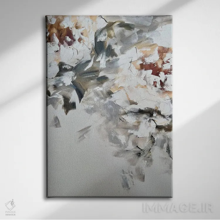 تابلو انتزاعی گل انتزاعی بژ چهار اثر مارینا اسکرمووا - نمای روبهرو روی دیوار