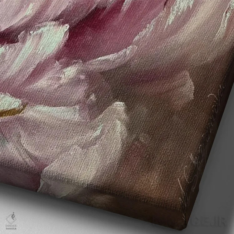 تابلو انتزاعی گل انتزاعی بژ دو اثر مارینا اسکرمووا - نمای نزدیک بافت بوم