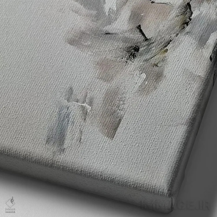 تابلو انتزاعی گل انتزاعی بژ چهار اثر مارینا اسکرمووا - نمای نزدیک بافت بوم