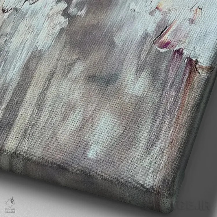 تابلو انتزاعی گل صدتومانی دو اثر مارینا اسکرمووا - نمای نزدیک بافت بوم