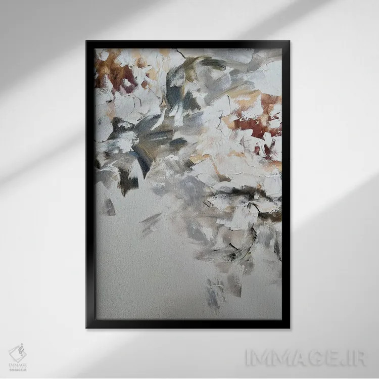 تابلو انتزاعی گل انتزاعی بژ چهار اثر مارینا اسکرمووا - نمای قابدار مشکی