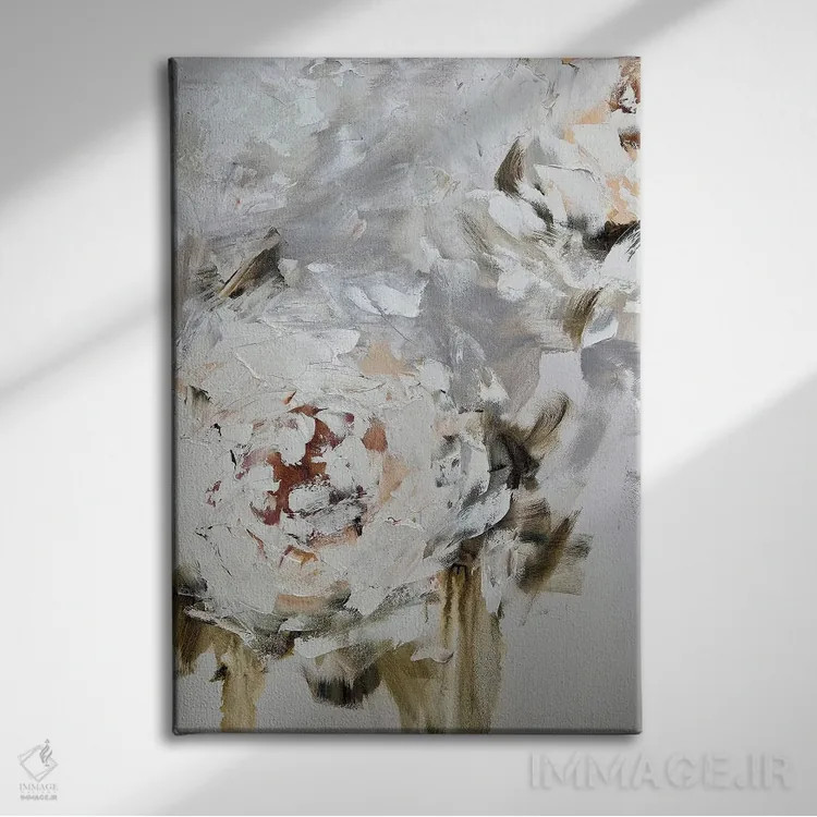 تابلو انتزاعی گل انتزاعی بژ سه اثر مارینا اسکرمووا - نمای روبهرو روی دیوار