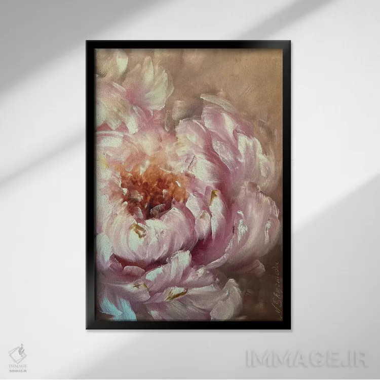 تابلو انتزاعی گل انتزاعی بژ دو اثر مارینا اسکرمووا - نمای قابدار مشکی