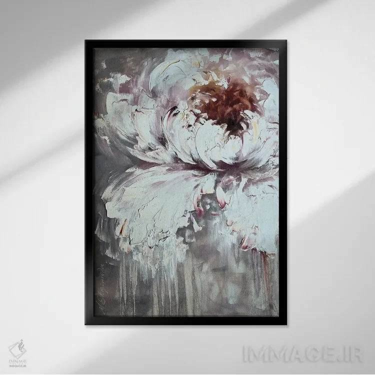 تابلو انتزاعی گل صدتومانی دو اثر مارینا اسکرمووا - نمای قابدار مشکی