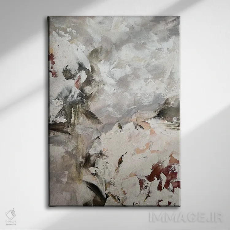 تابلو انتزاعی گل انتزاعی بژ اثر مارینا اسکرمووا - نمای روبهرو روی دیوار