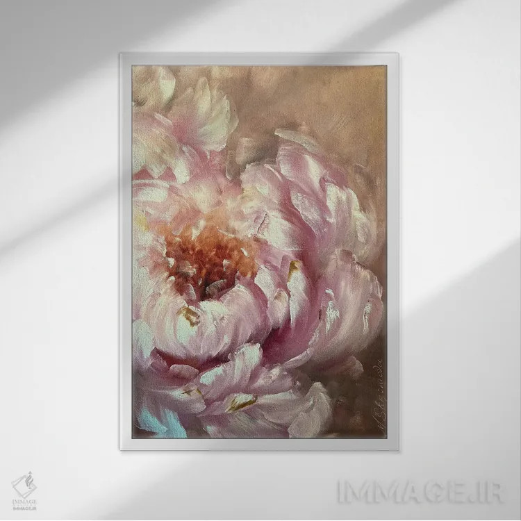 تابلو انتزاعی گل انتزاعی بژ دو اثر مارینا اسکرمووا - نمای قابدار سفید