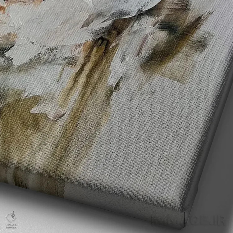 تابلو انتزاعی گل انتزاعی بژ سه اثر مارینا اسکرمووا - نمای نزدیک بافت بوم