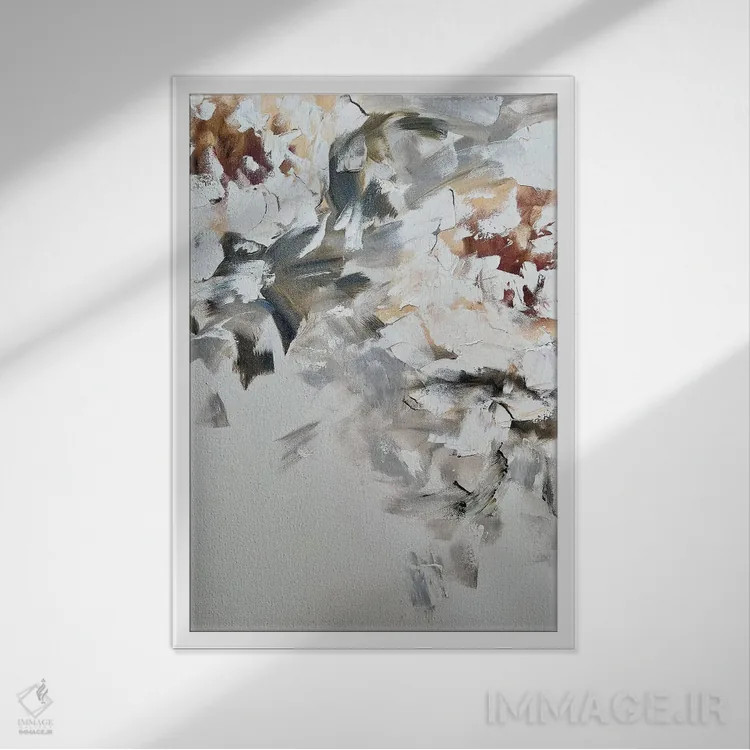 تابلو انتزاعی گل انتزاعی بژ چهار اثر مارینا اسکرمووا - نمای قابدار سفید