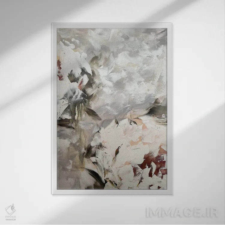 تابلو انتزاعی گل انتزاعی بژ اثر مارینا اسکرمووا - نمای قابدار سفید