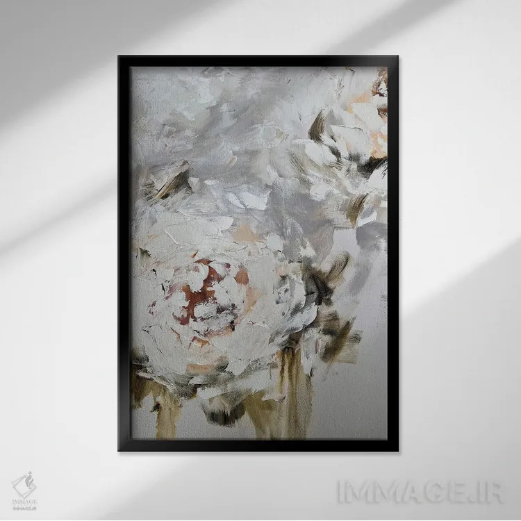 تابلو انتزاعی گل انتزاعی بژ سه اثر مارینا اسکرمووا - نمای قابدار مشکی